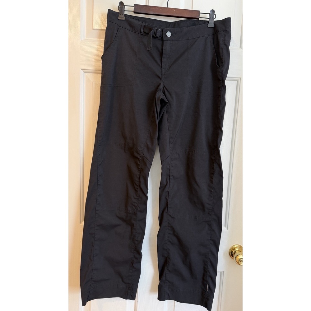 Prana  Women's Black Solid Flat Front Pants Pockets Button Closure Regular 12